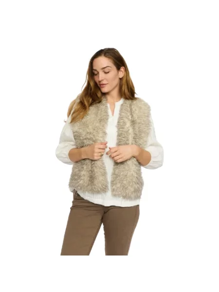 Sztuczne futro kamizelka 2-biz w kolorze melanż beżowa