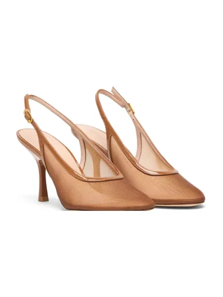 Czółenka Stuart Weitzman skórzana z otwartą piętą brązowa