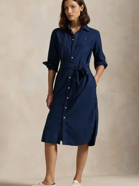 Sukienka koszulowa Polo Ralph Lauren do kolan elegancka niebieska