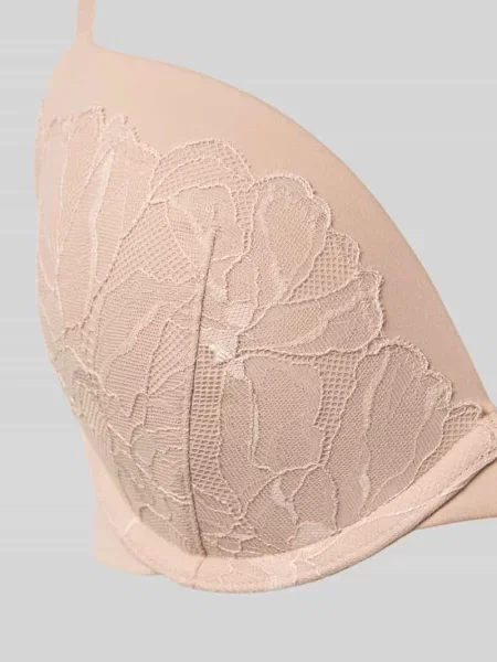 Biustonosz o kroju regular fit z obszyciem koronką model ‘Plunge’ Calvin Klein Underwear beżowy