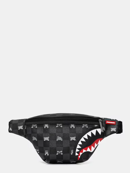 Geantă Sprayground din piele în carouri gri
