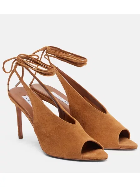 Pantofi cu toc Aquazzura din piele de căprioară slingback maro
