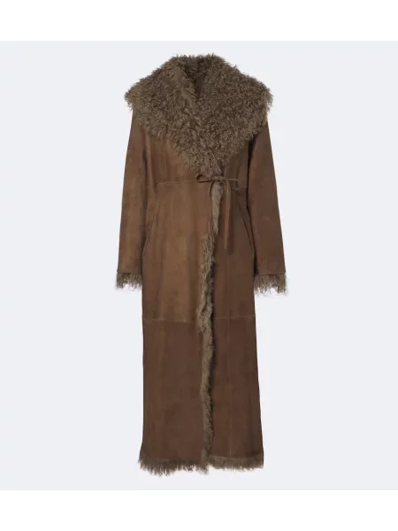 Semišový reverzibilný kabát z ovčej kože Ralph Lauren Collection hnedá