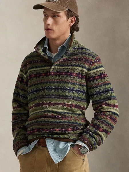 Dukserica od flisa Polo Ralph Lauren s uzorkom bež