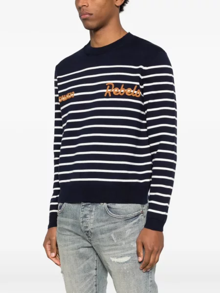 Pulover Dsquared2 cu broderie cu dungi albastru