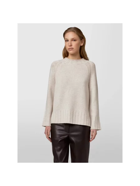 Sweter Alpha Studio z okrągłym dekoltem z szerokimi rękawami beżowy
