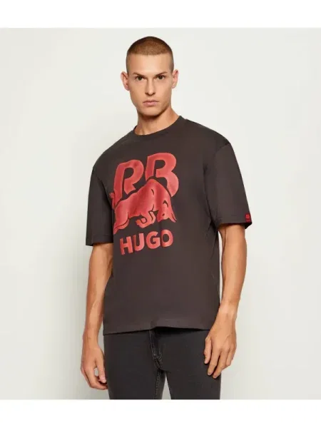 HUGO tricou din cu imprimeu maro