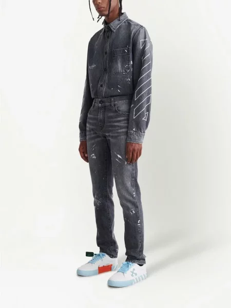Jeansy Off-white z przetarciami w paski białe