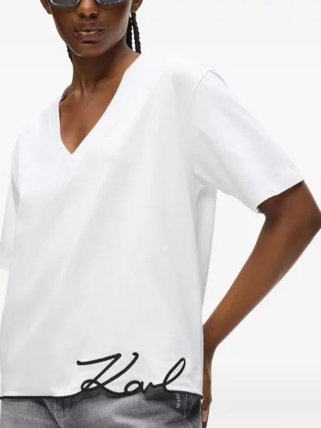 Tricou Karl Lagerfeld cu decolteu în V alb