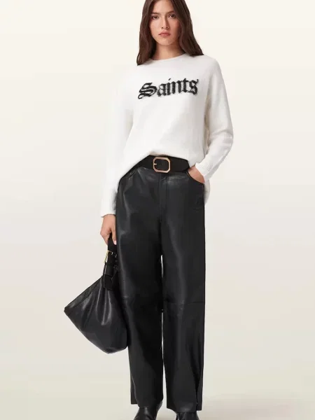 Кожаные брюки Allsaints с высокой посадкой черные