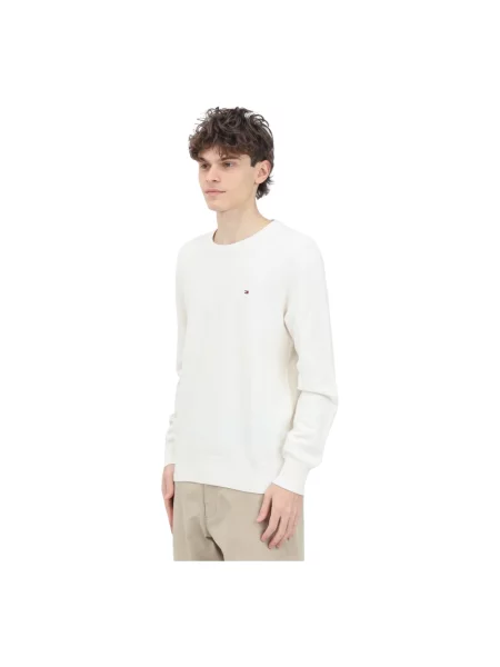 Sweter z dzianiny o kroju regular fit z czystej bawełny Tommy Hilfiger biały