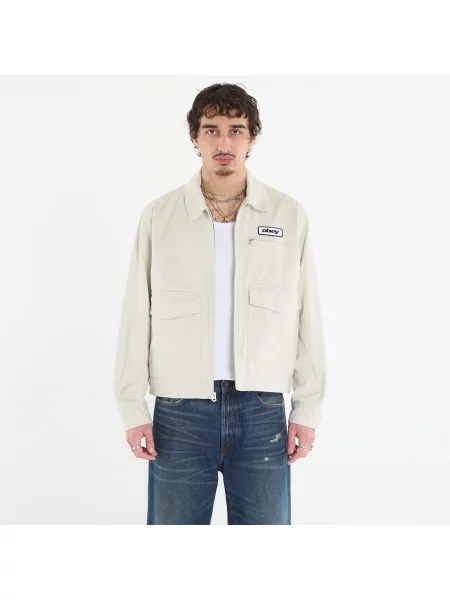 Bunda OBEY Walter Work Jacket Silver Birch Faded Wash L stříbrná