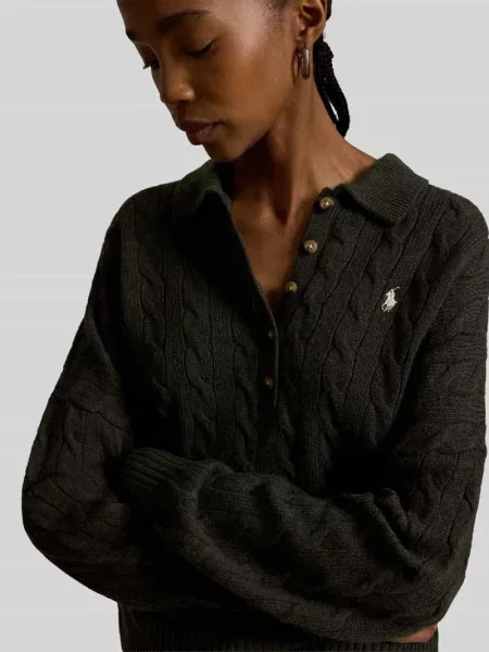 Sweter o kroju loose fit z mieszanki wełny z domieszką kaszmiru Polo Ralph Lauren oliwkowy