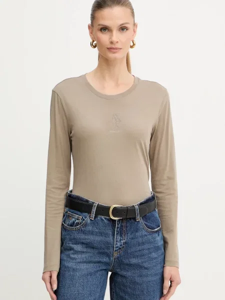 Блуза с дълги ръкави Armani Exchange зелено бежово