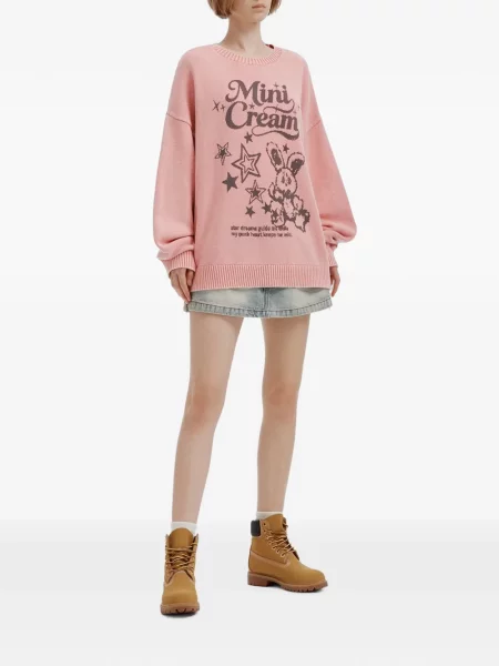 Pulover Mini Cream cu imagine roz