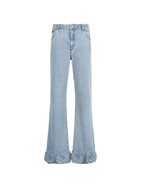 Blugi Philipp Plein cu model floral cu aplicații albastru