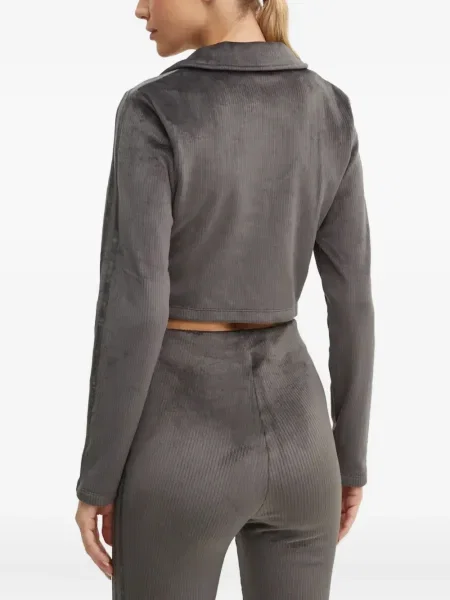 Welurowa koszulka Adidas w paski zielona