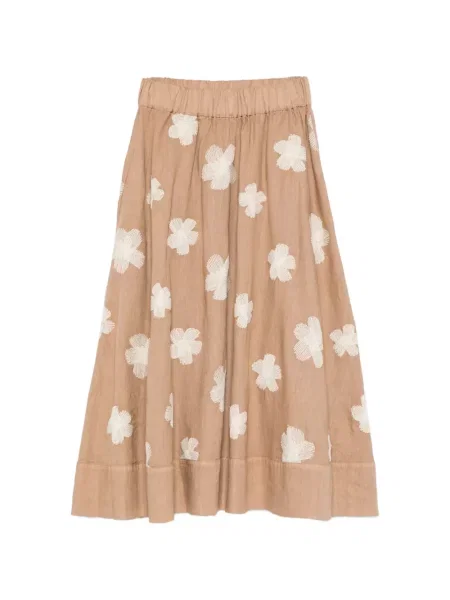 Fustă midi Rosso 35 cu model floral până la genunchi maro