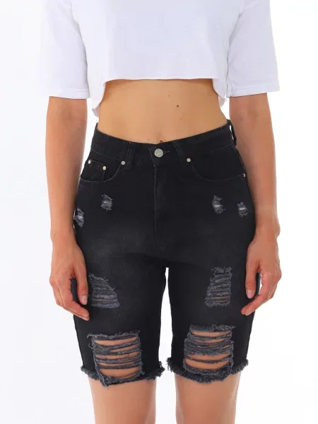 Pantaloni scurți din denim Bi̇keli̇fe cu talie înaltă negru