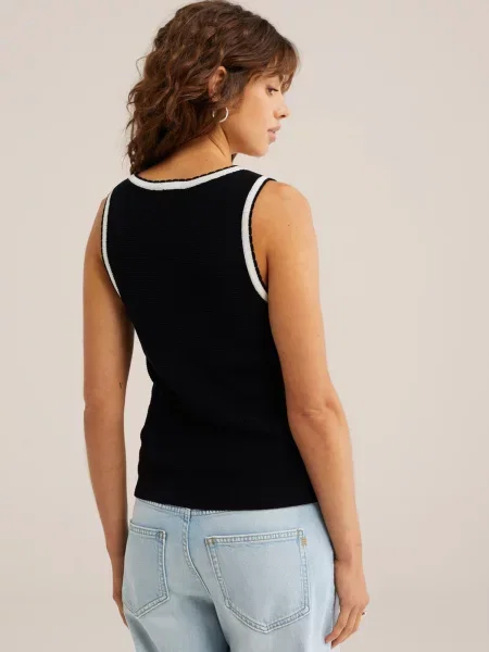 WE Fashion Top brodat negru alb