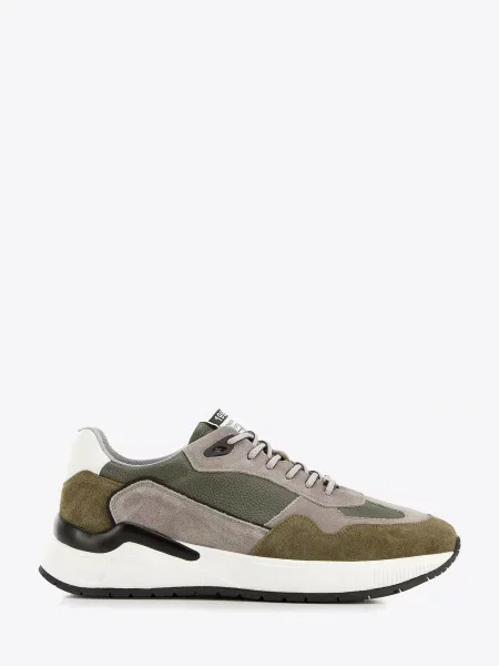 Sneakersy skórzane z zamszowymi wstawkami zielono-szare szare