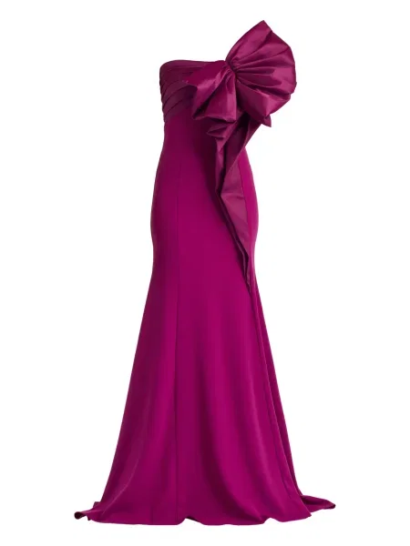 Sukienka maxi Tadashi Shoji z kokardką na jednym ramieniu garniturowa różowa