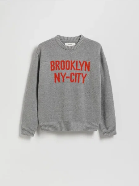 Reserved Żakardowy sweter z bawełną jasnoszary