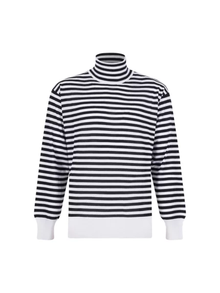 Sweter z golfem Ami Paris w paski z paskiem biały