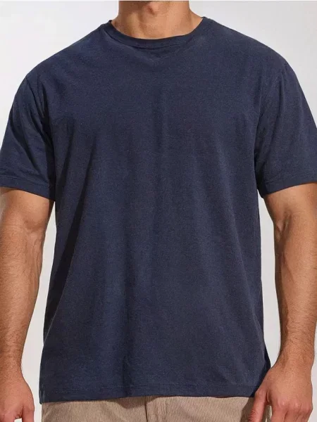 Sinsay Tričko s příměsí lnu námořnická modrá