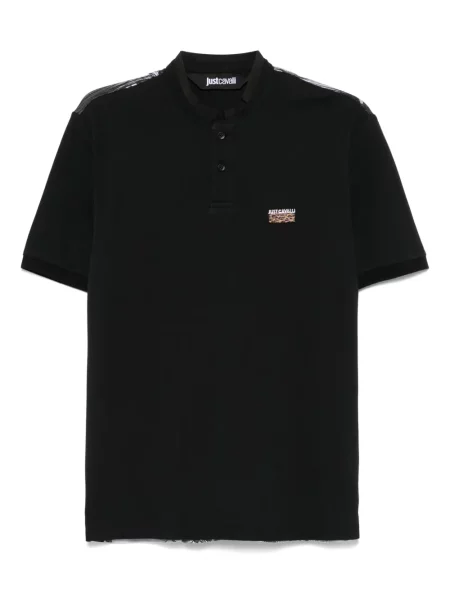 Поло тениска Just Cavalli бродирана черно