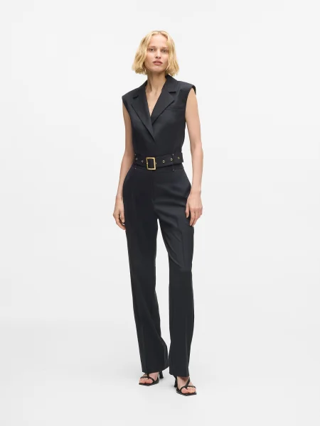Karl Lagerfeld pantaloni din lână lat high waist negru
