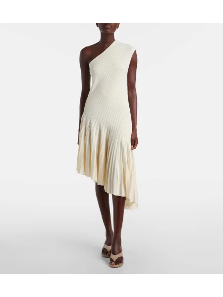 Rochie midi Alaïa plisată până la genunchi de costum bej