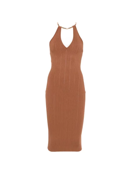 Rochie Elisabetta Franchi cu decolteu în V de costum maro