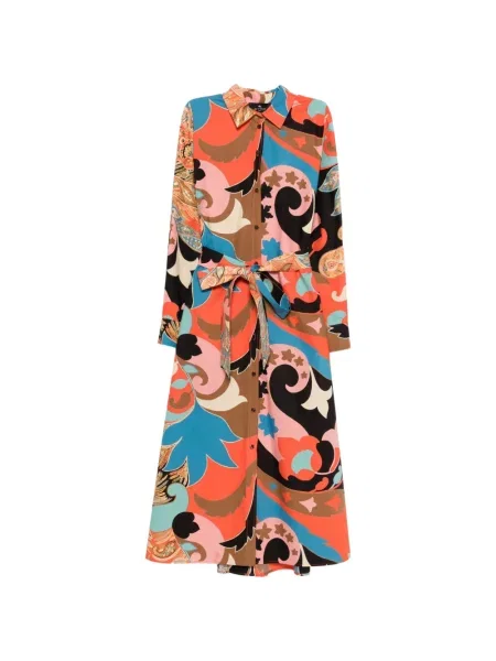 Sukienka koszulowa Etro z nadrukiem z wzorem paisley pomarańczowa