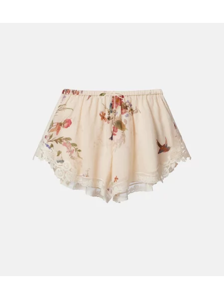 Pantaloni scurți Zimmermann de mătase cu model floral alb