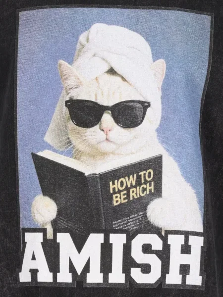 Тениска Amish с принт черно