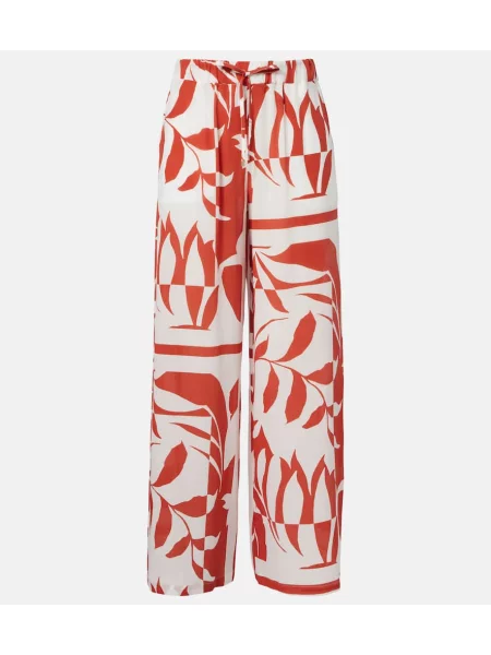Pantaloni Max Mara de mătase cu imagine cu picior lat portocaliu