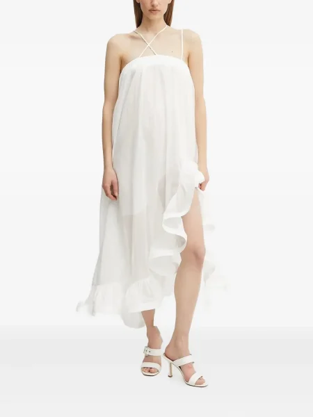 Rochie midi Simona Corsellini cu volane până la genunchi de costum alb