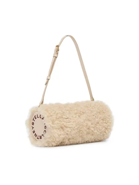 Torebka Stella Mccartney z logo ze sztucznego futra beżowa