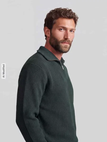 Sweter o kroju regular fit z czystej bawełny z kołnierzem zapinanym Selected