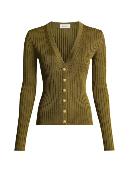 Cardigan Balmain tricotate verde