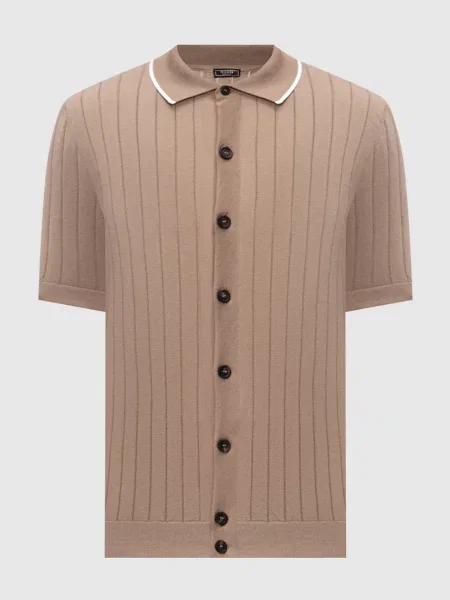 Сорочка в рубчик з короткими рукавами Peserico коричнева