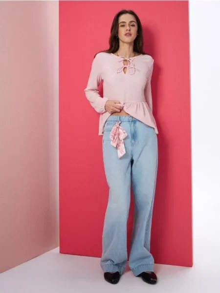 Джинси широкого крою з високою талією синій