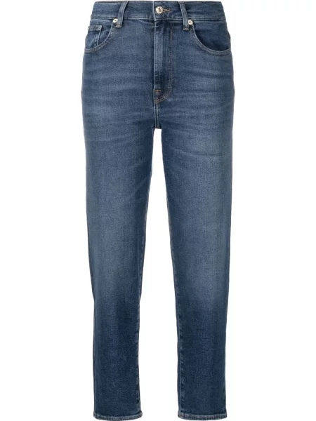 Liesas skinny fit džinsai 7 For All Mankind apkarpytas mėlyna