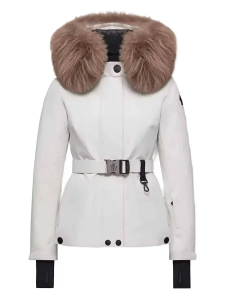 Cu centură geacă cu puf Moncler Grenoble cu blană alb