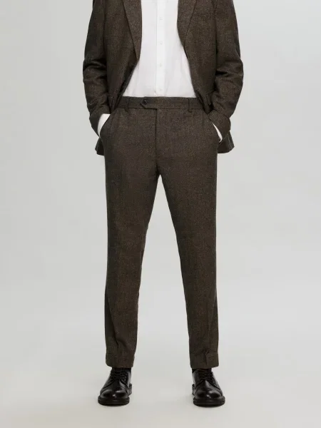 SELECTED Pantaloni cu dungă REED închis maro