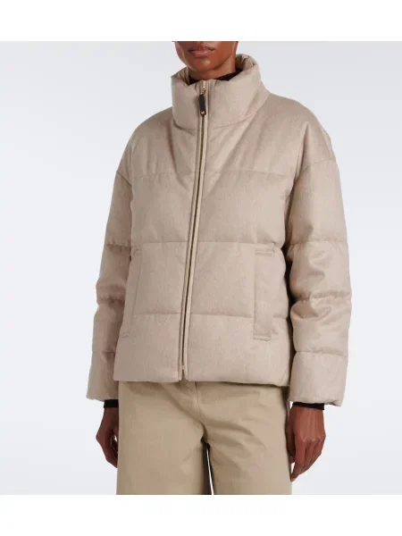 Reversibil geacă cu puf Max Mara din cașmir bej
