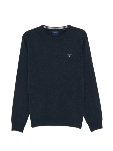 Pulover Gant cu broderie cu decolteu rotund albastru