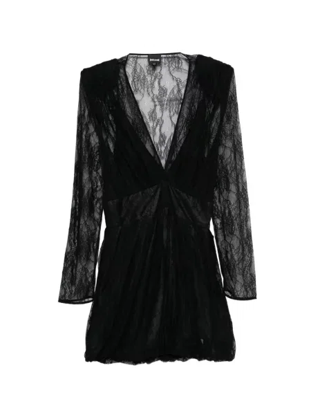 Rochie mini Just Cavalli cu decolteu în V din dantelă negru
