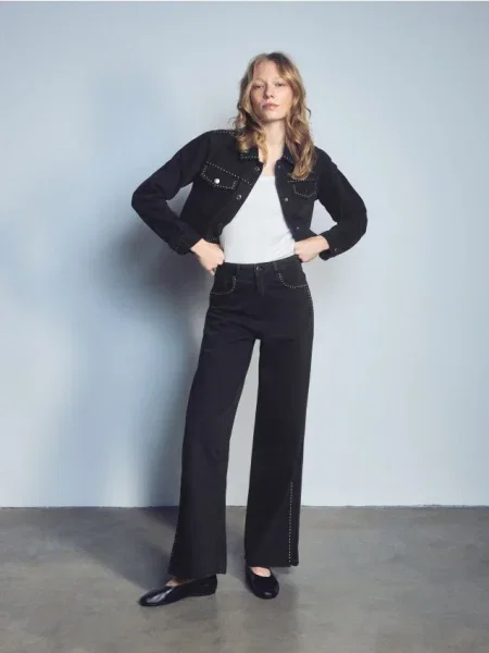 Reserved Джинси wide-leg з аплікаціями чорний